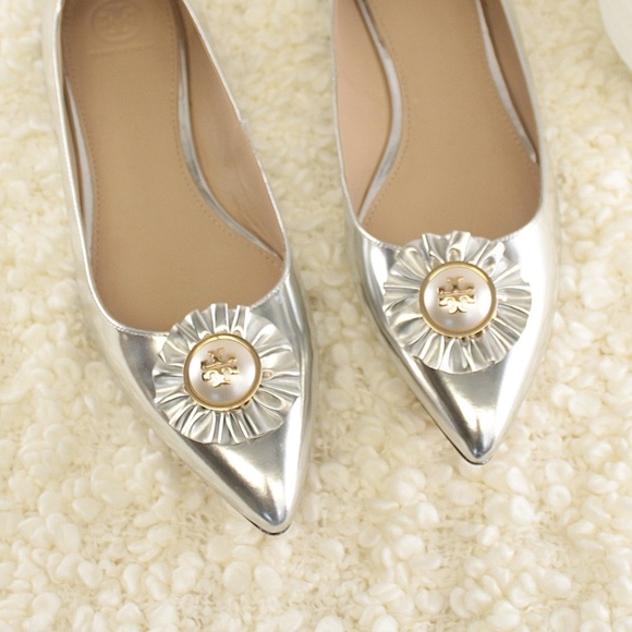 Tory Burch Melody Metallic Leather Point Toe Flats - Picture 4 of 5